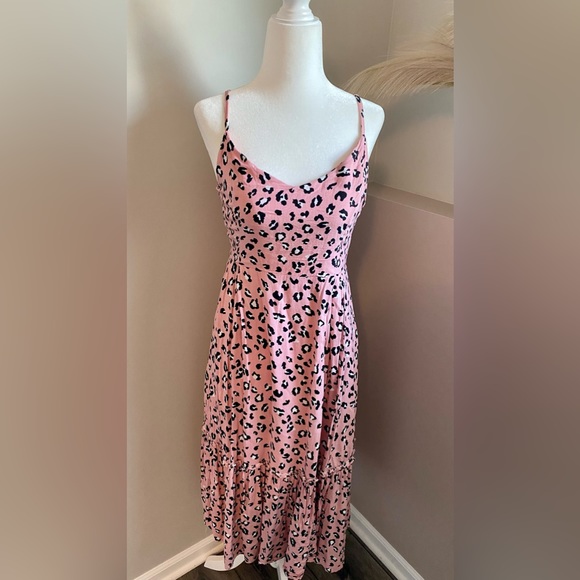 Lulus Small Pink Leopard Print Midi Dress Summer‎ Spring Fall Vacation Dress - Picture 6 of 8